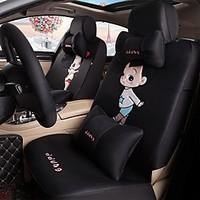 Car Seat Cushion Car Ceat Cushion Cets Of Family Car Cartoon Cute Ice Silk Cloth Material---All black-213