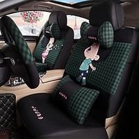 Car Seat Cushion Car Ceat Cushion Cets Of Family Car Cartoon Cute Ice Silk Cloth Material Black Green Plaid-208