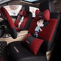 Car Seat Cushion Car Ceat Cushion Cets Of Family Car Cartoon Cute Ice Silk Cloth Material Black And Red Plaid-209