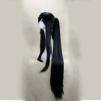 capless black cosplay wig with ponytail 120cm super long straight synt ...