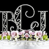 Cake Topper Monogram / Classic Couple Birthday / Wedding / Bridal Shower / Quinceañera Sweet Sixteen / Anniversary Rhinestone Silver