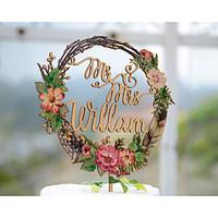 Cake Topper Personalized With Last Name Wood Wedding Cake Topper Printed with Floral Wreath