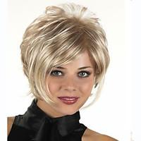 Capless Short Synthetic Mixed Straight Curly Hair Wig Full Bang
