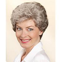 Capless Gray Color Short Synthetic Curly Hair Wig Full Bang