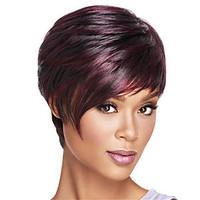 Capless Short Bobo Side Bang Kinky Straight Synthetic Wigs for Women Ombre Red Wine Heat Resistant with Free Hair Net