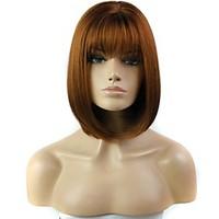Capless Short Straight Heat Resistant Synthetic Wig with Full Bang