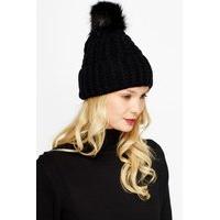 cable knit pom pom beanie