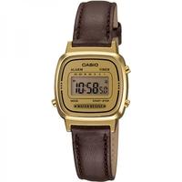 Casio Women\'s Quartz Watch with Digital Display and Leather Strap Brown/Gold