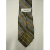 calvin kleingrey and mink brown striped silk tie