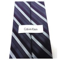 Calvin Klein Silk Tie With Diagonal Stripes In Blue