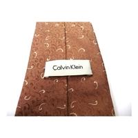 Calvin Klein Silk Tie Brown With Cream Pattern