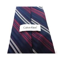 Calvin Klein Silk Tie With Diagonal Stripes In Blue, White and Red