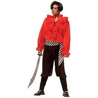 Caribbean Pirate Red/blk Costume Large For Buccaneer Fancy Dress