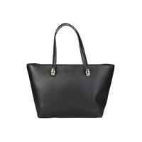 Cavalli Class Black Matte Leather Wide Tote Bag