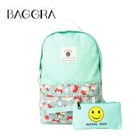 casual women girls canvas backpack set cartoon print emoji school bag  ...