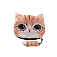 Cartoon Women Coin Purse Cat Animal Head Print Tail Zipper Closure Mini Wallet Small Clutch Bag