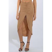 Camel Rouche Co Ord Midi Skirt