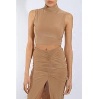 Camel High Neck Co Ord Crop Top