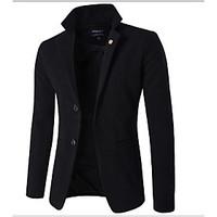 Casual/Daily Simple Spring Blazer, Solid Stand Long Sleeve Regular Cotton