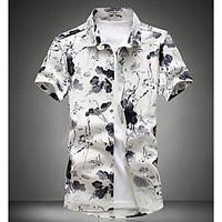 Casual/Daily Simple Summer Shirt, Print Round Neck Short Sleeve White Cotton