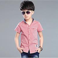 Casual/Daily Striped Shirt, Cotton Rayon Summer Short Sleeve