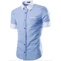 Casual/Daily Simple Summer Shirt, Solid Shirt Collar Short Sleeve Blue Red Gray Cotton Thin
