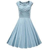 Casual/Daily Simple Cute Loose Sheath Skater Dress, Polka Dot Round Neck Knee-length Short Sleeve Spring Summer Mid Rise
