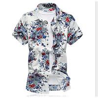 Casual/Daily Simple Summer Shirt, Print Shirt Collar Short Sleeve White Rayon