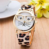 Cat Watch with Glasses Fashion Women Quartz Watches Reloj Mujer 2015 Relogio Feminino Leather Strap New Hot Montre Cool Watches Unique Watches