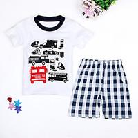Casual/Daily Beach Holiday Print Check Sets, Cotton Polyester Summer Spring Short Sleeve Clothing Set