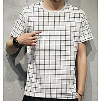 Casual/Daily Simple Summer T-shirt, Striped Round Neck Short Sleeve White Black Cotton Thin