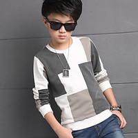 Casual/Daily Patchwork Tee, Cotton Spring Fall Long Sleeve Regular