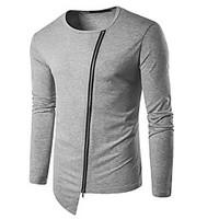 Casual/Daily Simple Spring T-shirt, Solid Round Neck Long Sleeve White Black Gray Cotton