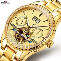Carnival Men\'s Skeleton Watch Hollow Engraving Automatic self-winding Stainless Steel Band Gold