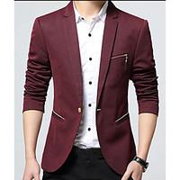 Casual/Daily Simple Spring Blazer, Solid V Neck Long Sleeve Regular Cotton