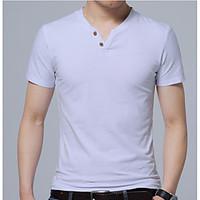 Casual/Daily Simple Summer T-shirt, Solid V Neck Short Sleeve Red White Gray Green Cotton Medium