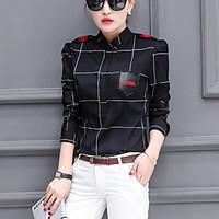 Casual/Daily Simple Spring Summer Shirt, Geometric Shirt Collar Long Sleeve Red White Black Polyester Medium