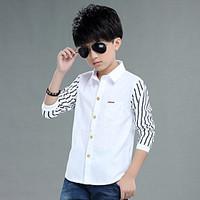 Casual/Daily Striped Shirt, Cotton Spring Long Sleeve Regular