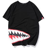 Casual/Daily Beach Simple Summer T-shirt, Print Round Neck Short Sleeve White Black Cotton Medium