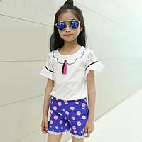 Casual/Daily Polka Dot Patchwork Sets, Cotton Summer Short Sleeve Clothing Set