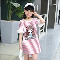 Casual/Daily Striped Tee, Cotton Rayon Summer Short Sleeve