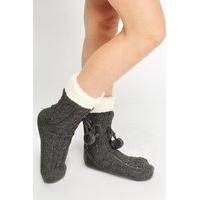 cable knit faux fur long sock