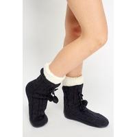 cable knit faux fur long sock