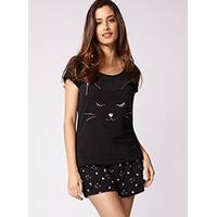 cat face tee and shorts pyjama set