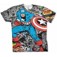 Captain America All Over Comic Print T Shirt