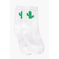 Cactus Emoji Ankle Socks - white