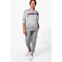 Carly Flower Embroidered Hooded Lounge Set - grey