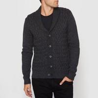 Cable Knit Buttoned Shawl Collar Cardigan