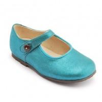 Caty Teal Metallic Suede Girls Button Classic Shoes