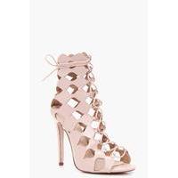 Cage Ghillie Lace Up Heels - blush